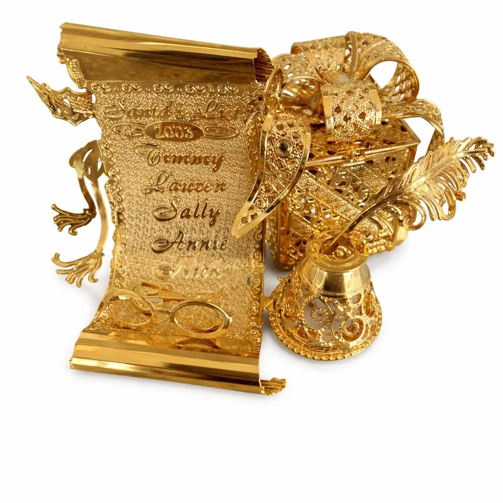 Danbury Mint 2003 Santa’s List Gold Tone Christmas Ornament Quill Scroll